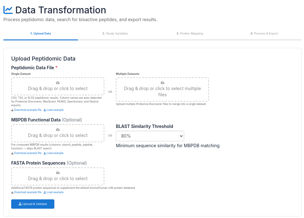 Data Transformation upload screen
